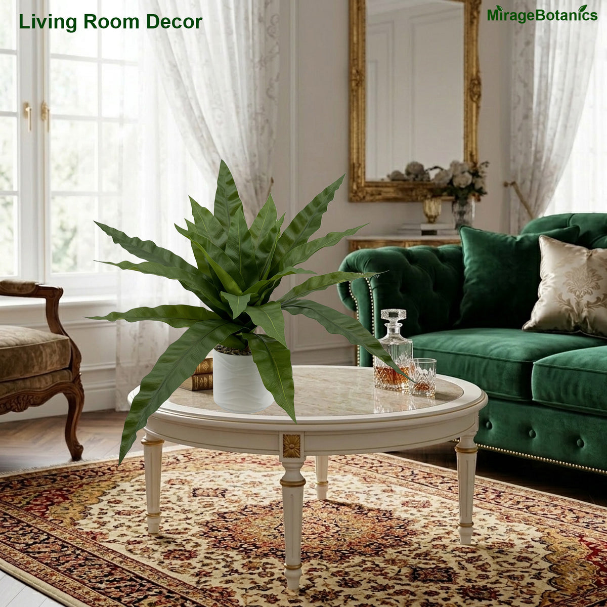 Artificial Bird Nest Fern Plant, Faux Tree with White Pot, Fake Plants Large Tropical Palm Tree, in Pot for Indoor Outdoor Office Garden balcony patio Home Decor (Green)