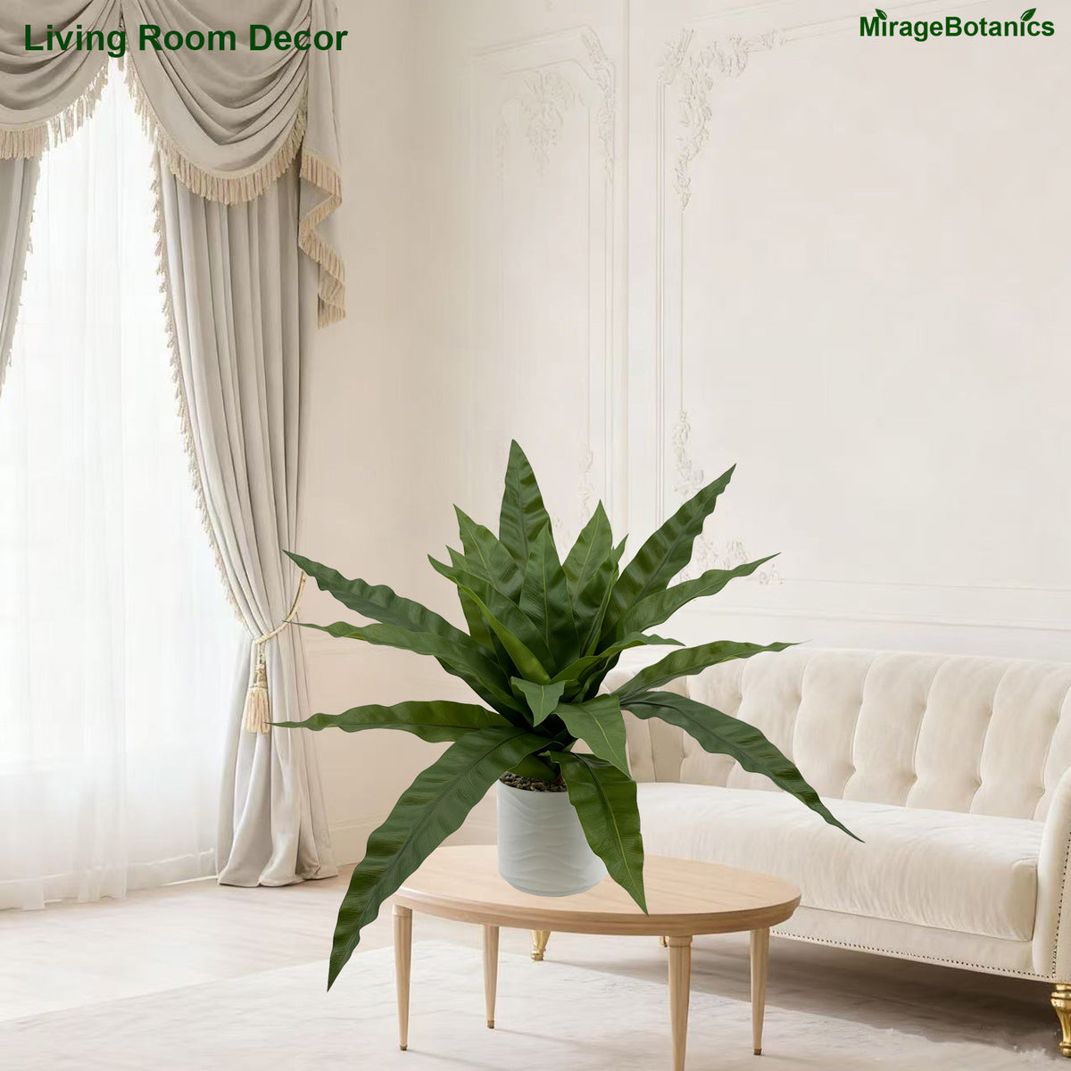 Artificial Bird Nest Fern Plant, Faux Tree with White Pot, Fake Plants Large Tropical Palm Tree, in Pot for Indoor Outdoor Office Garden balcony patio Home Decor (Green)