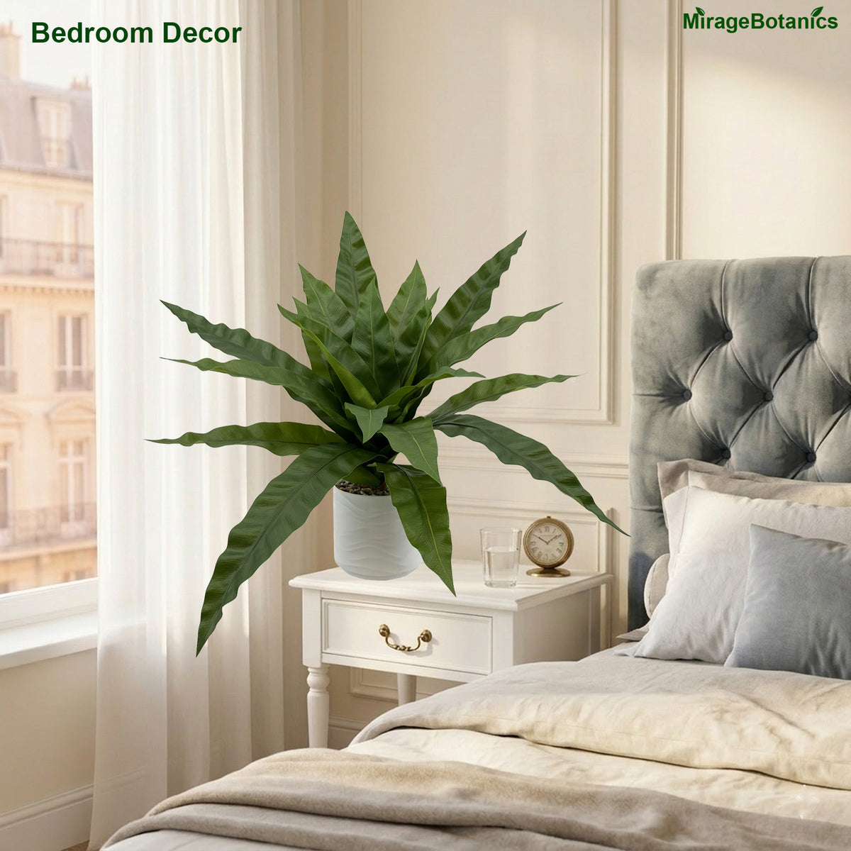 Artificial Bird Nest Fern Plant, Faux Tree with White Pot, Fake Plants Large Tropical Palm Tree, in Pot for Indoor Outdoor Office Garden balcony patio Home Decor (Green)
