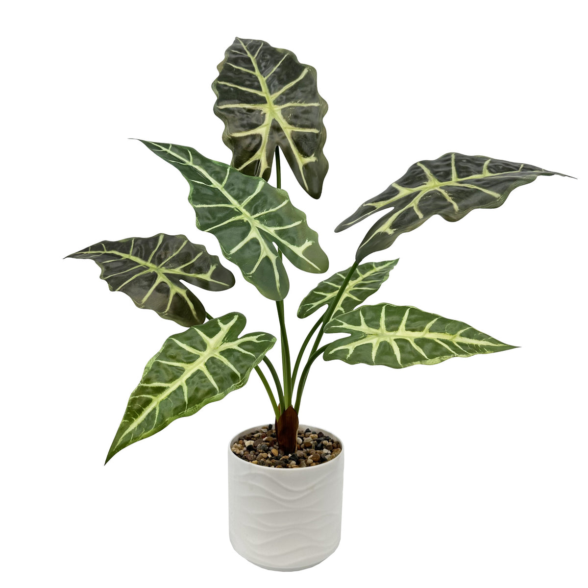 Artificial Alocasia Tree Faux Plant Tree with White Pot, Fake Plants in Pot for Indoor Outdoor Office Garden balcony patio Home Decor (Green)