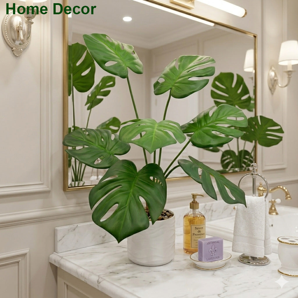 60cm Artificial Monstera Tree Faux Plant Tree with White Pot, Fake Plants 60cm Large Tropical Palm Tree, in Pot for Indoor Outdoor Office Garden balcony patio Home Decor