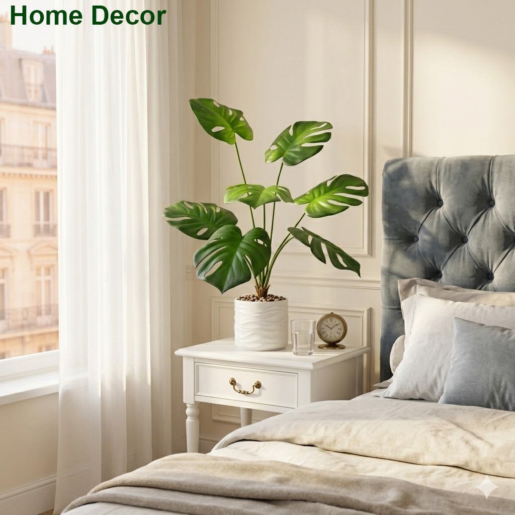 60cm Artificial Monstera Tree Faux Plant Tree with White Pot, Fake Plants 60cm Large Tropical Palm Tree, in Pot for Indoor Outdoor Office Garden balcony patio Home Decor