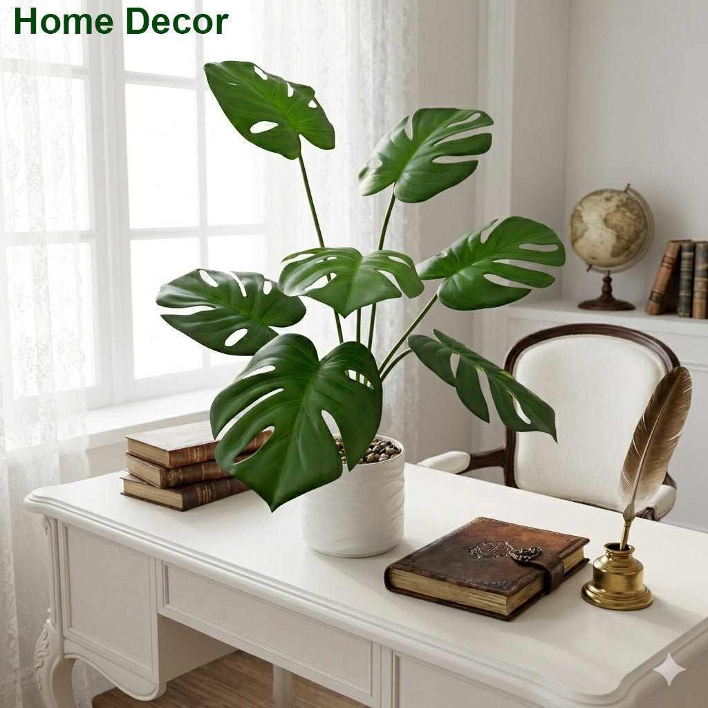 60cm Artificial Monstera Tree Faux Plant Tree with White Pot, Fake Plants 60cm Large Tropical Palm Tree, in Pot for Indoor Outdoor Office Garden balcony patio Home Decor