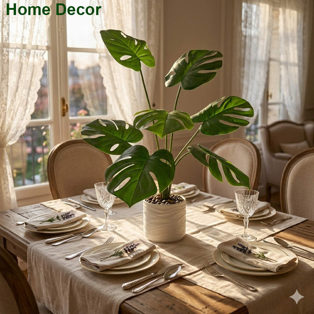 60cm Artificial Monstera Tree Faux Plant Tree with White Pot, Fake Plants 60cm Large Tropical Palm Tree, in Pot for Indoor Outdoor Office Garden balcony patio Home Decor