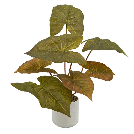 Artificial Caladium Bicolor Tree Faux Plant Tree with White Pot, Fake Plants Large Tropical Palm Tree, in Pot for Indoor Outdoor Office Garden balcony patio Home Decor (Yellow)