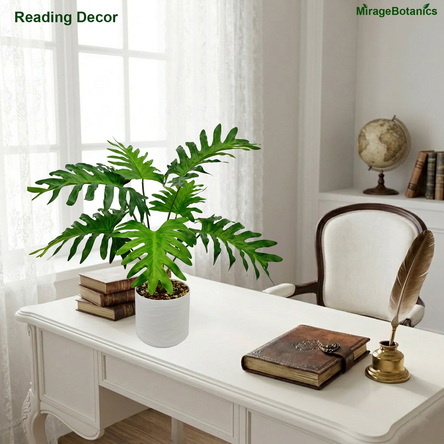 Artificial Philodendron Tree Faux Plant Tree with White Pot, Fake Plants Large Tropical Palm Tree, in Pot for Indoor Outdoor Office Garden balcony patio Home Decor (Green)