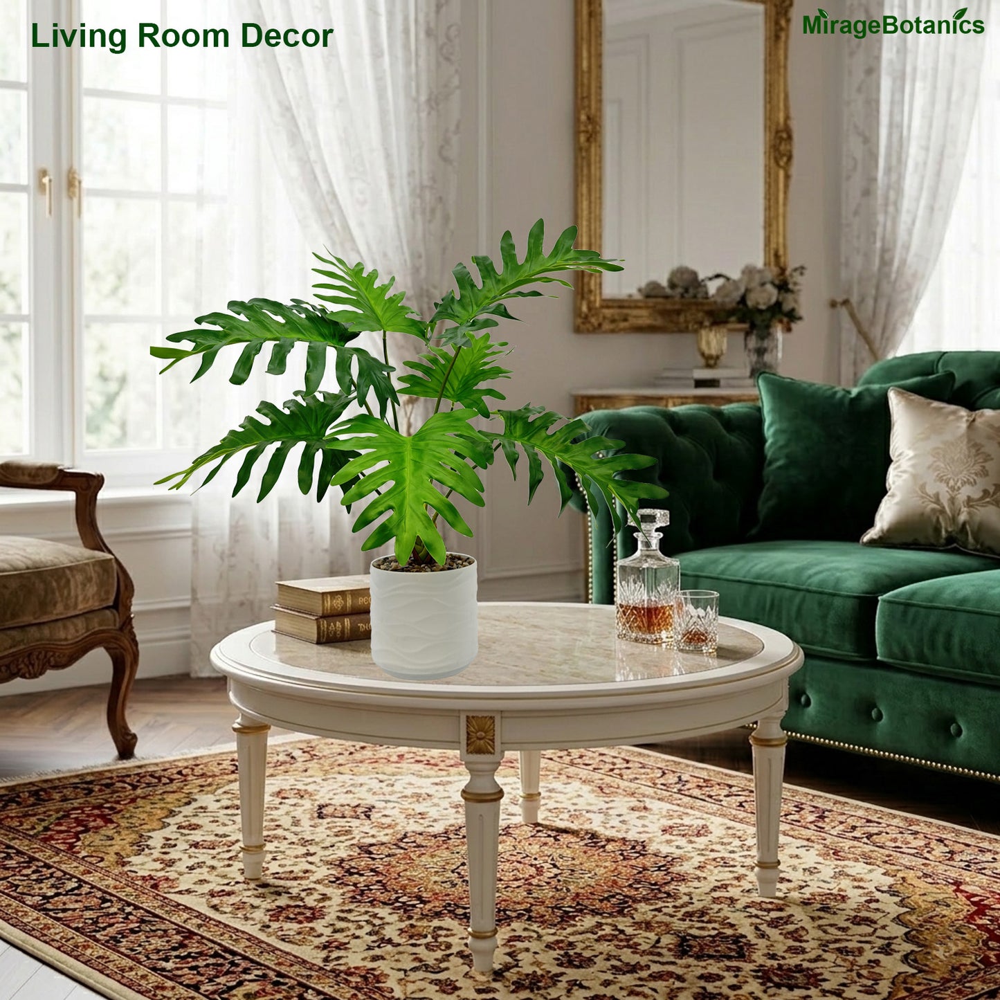 Artificial Philodendron Tree Faux Plant Tree with White Pot, Fake Plants Large Tropical Palm Tree, in Pot for Indoor Outdoor Office Garden balcony patio Home Decor (Green)