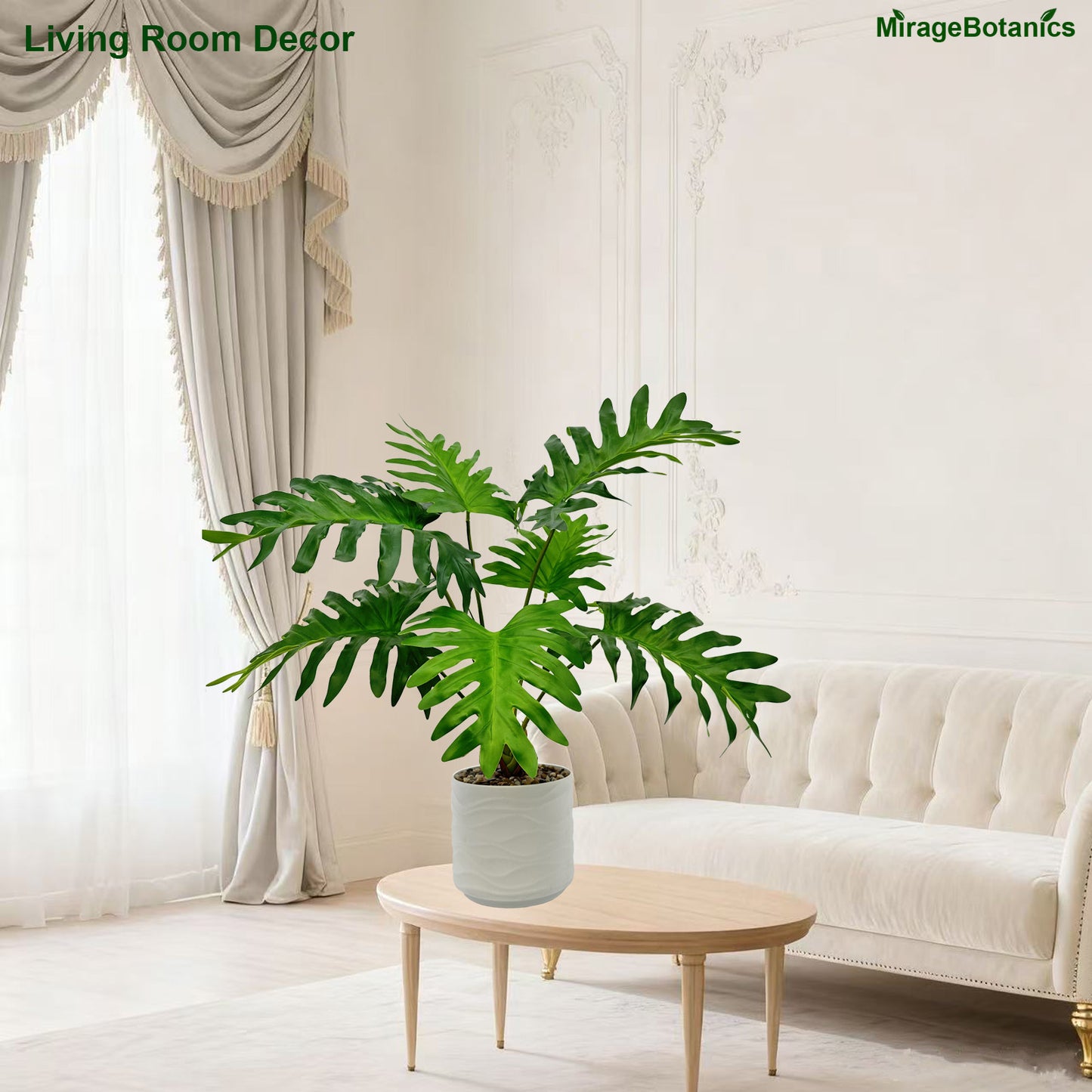 Artificial Philodendron Tree Faux Plant Tree with White Pot, Fake Plants Large Tropical Palm Tree, in Pot for Indoor Outdoor Office Garden balcony patio Home Decor (Green)
