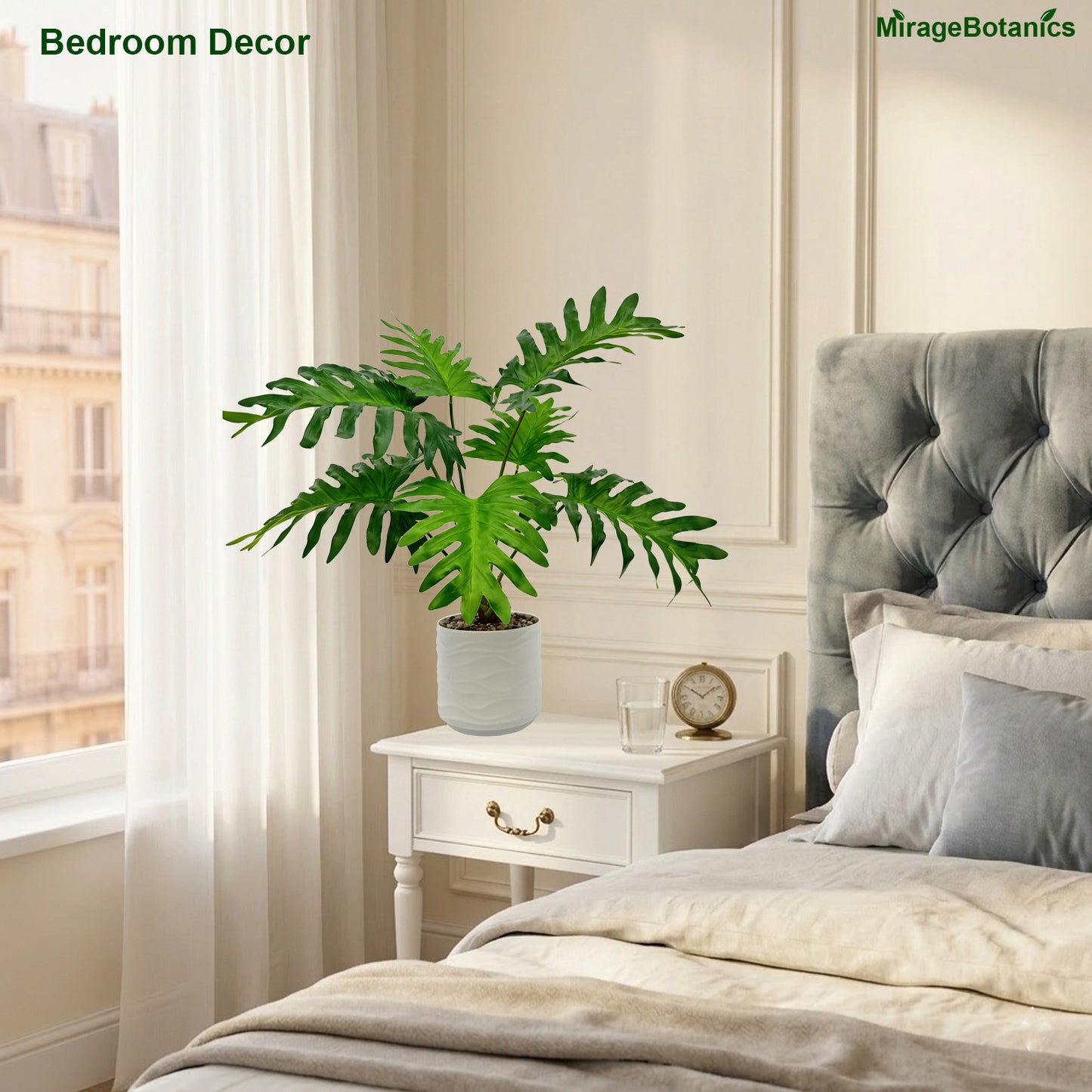 Artificial Philodendron Tree Faux Plant Tree with White Pot, Fake Plants Large Tropical Palm Tree, in Pot for Indoor Outdoor Office Garden balcony patio Home Decor (Green)