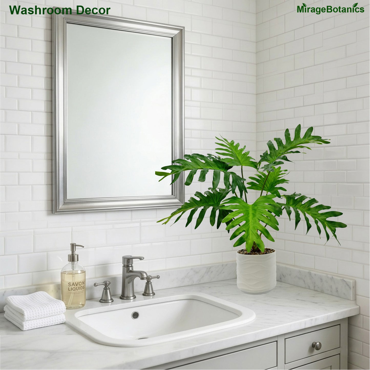 Artificial Philodendron Tree Faux Plant Tree with White Pot, Fake Plants Large Tropical Palm Tree, in Pot for Indoor Outdoor Office Garden balcony patio Home Decor (Green)