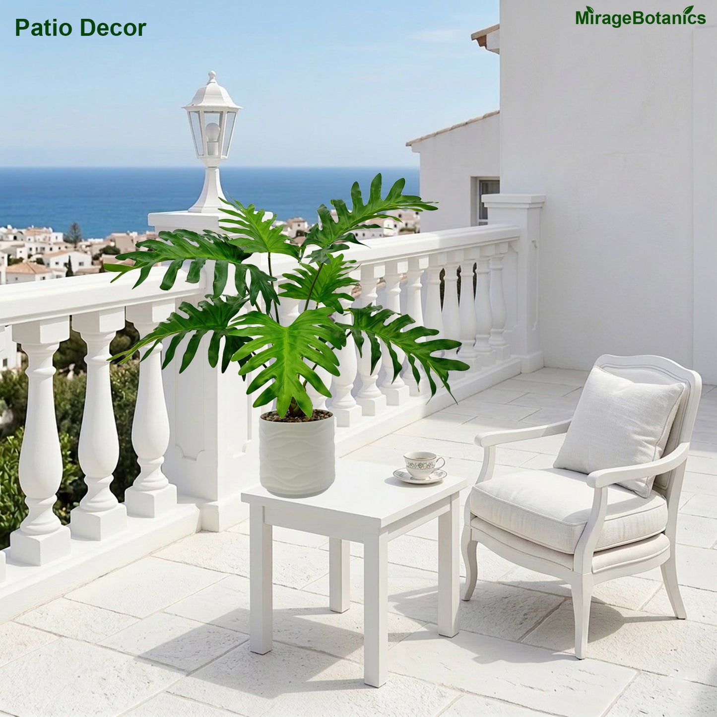 Artificial Philodendron Tree Faux Plant Tree with White Pot, Fake Plants Large Tropical Palm Tree, in Pot for Indoor Outdoor Office Garden balcony patio Home Decor (Green)