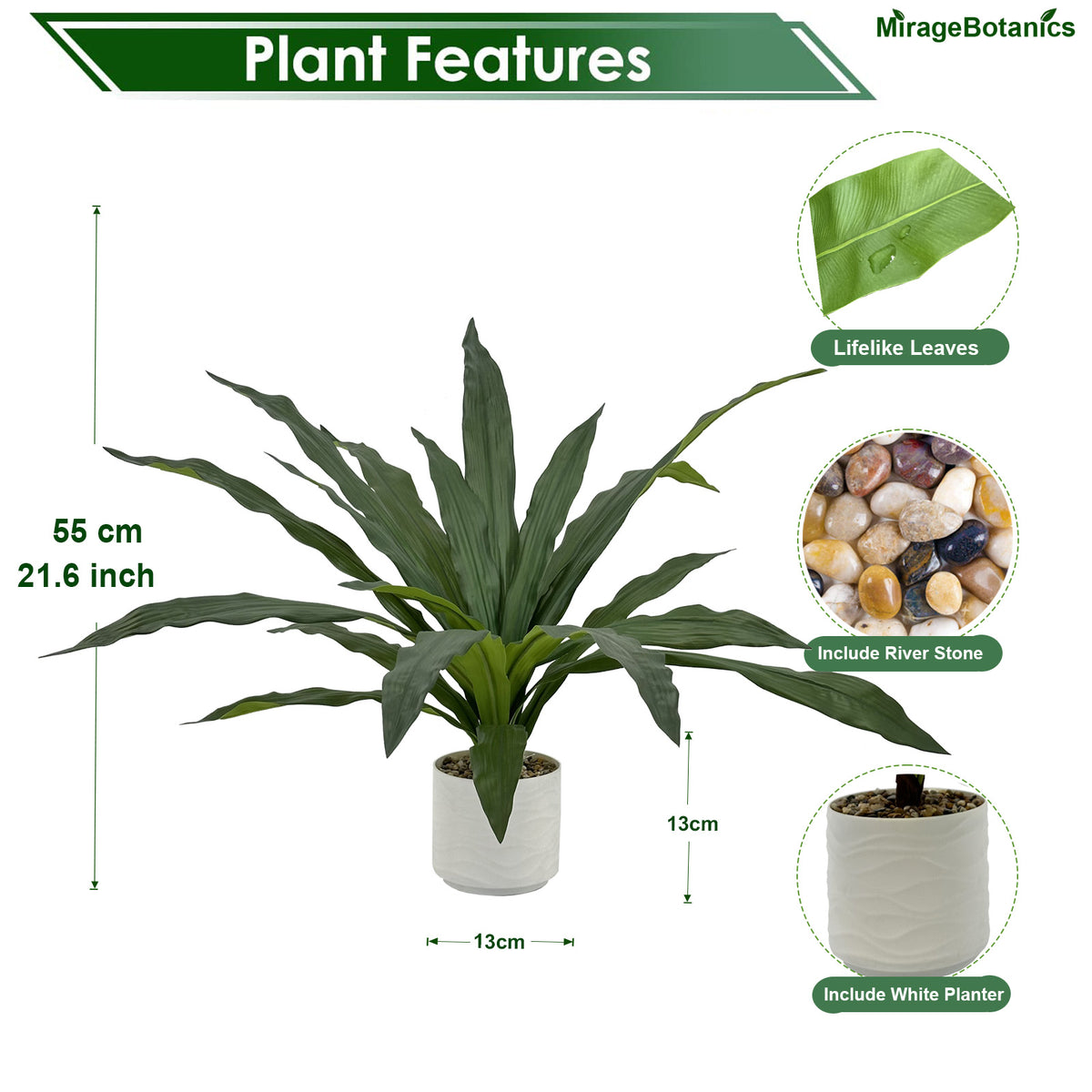 Artificial Brazilwood Tree Faux Plant Tree with White Pot, Fake Plants Large Tropical Palm Tree, in Pot for Indoor Outdoor Office Garden balcony patio Home Decor (Green)