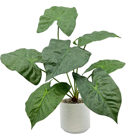 Artificial Caladium Bicolor Tree Faux Plant Tree with White Pot, Fake Plants Large Tropical Palm Tree, in Pot for Indoor Outdoor Office Garden balcony patio Home Decor ( Green)