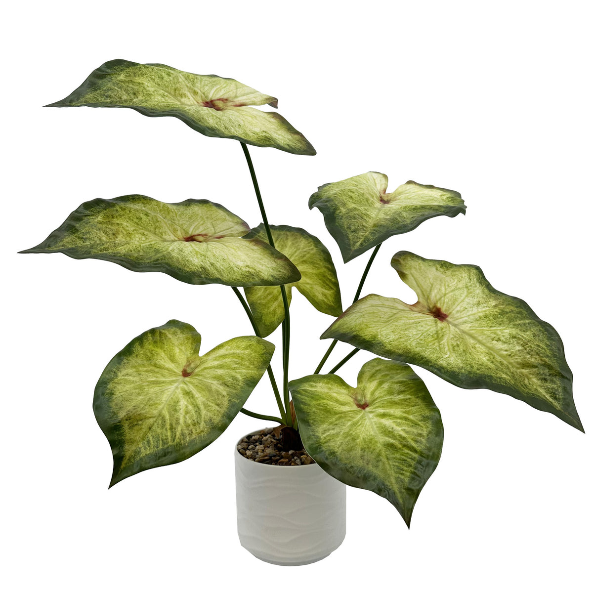 Artificial Alocasia Tree Faux Plant Tree with White Pot, Fake Plants Large Tropical Palm Tree, in Pot for Indoor Outdoor Office Garden balcony patio Home Decor (Green-Yellow)