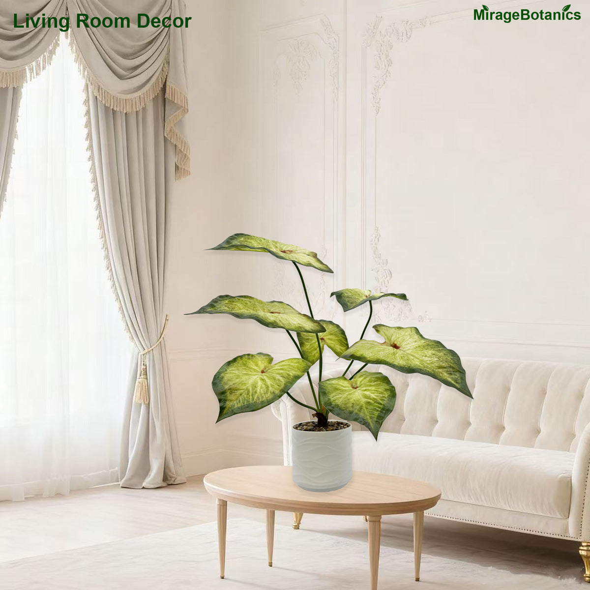 Artificial Alocasia Tree Faux Plant Tree with White Pot, Fake Plants Large Tropical Palm Tree, in Pot for Indoor Outdoor Office Garden balcony patio Home Decor (Green-Yellow)