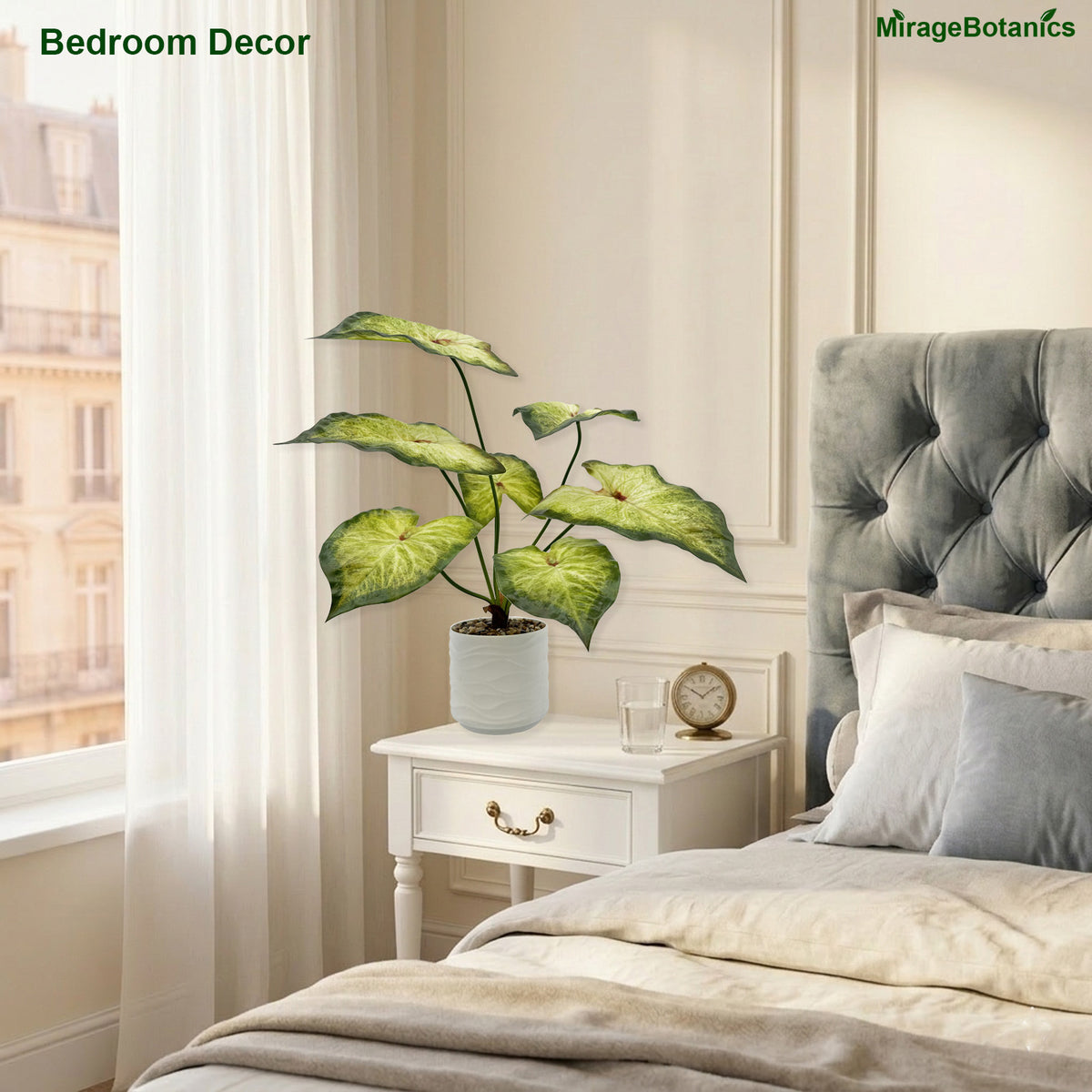 Artificial Alocasia Tree Faux Plant Tree with White Pot, Fake Plants Large Tropical Palm Tree, in Pot for Indoor Outdoor Office Garden balcony patio Home Decor (Green-Yellow)
