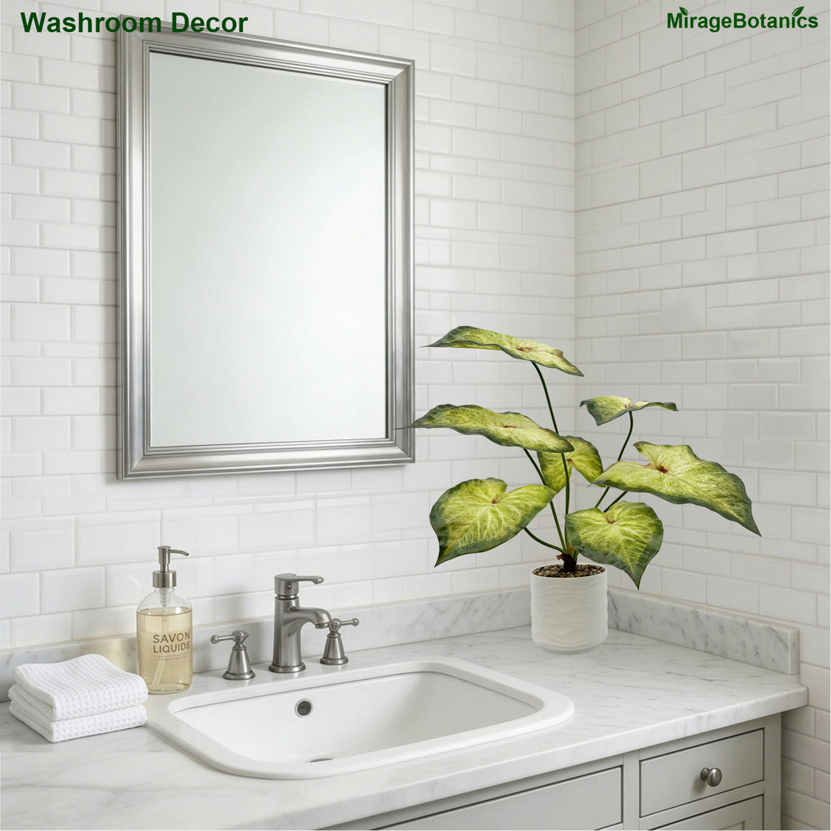 Artificial Alocasia Tree Faux Plant Tree with White Pot, Fake Plants Large Tropical Palm Tree, in Pot for Indoor Outdoor Office Garden balcony patio Home Decor (Green-Yellow)