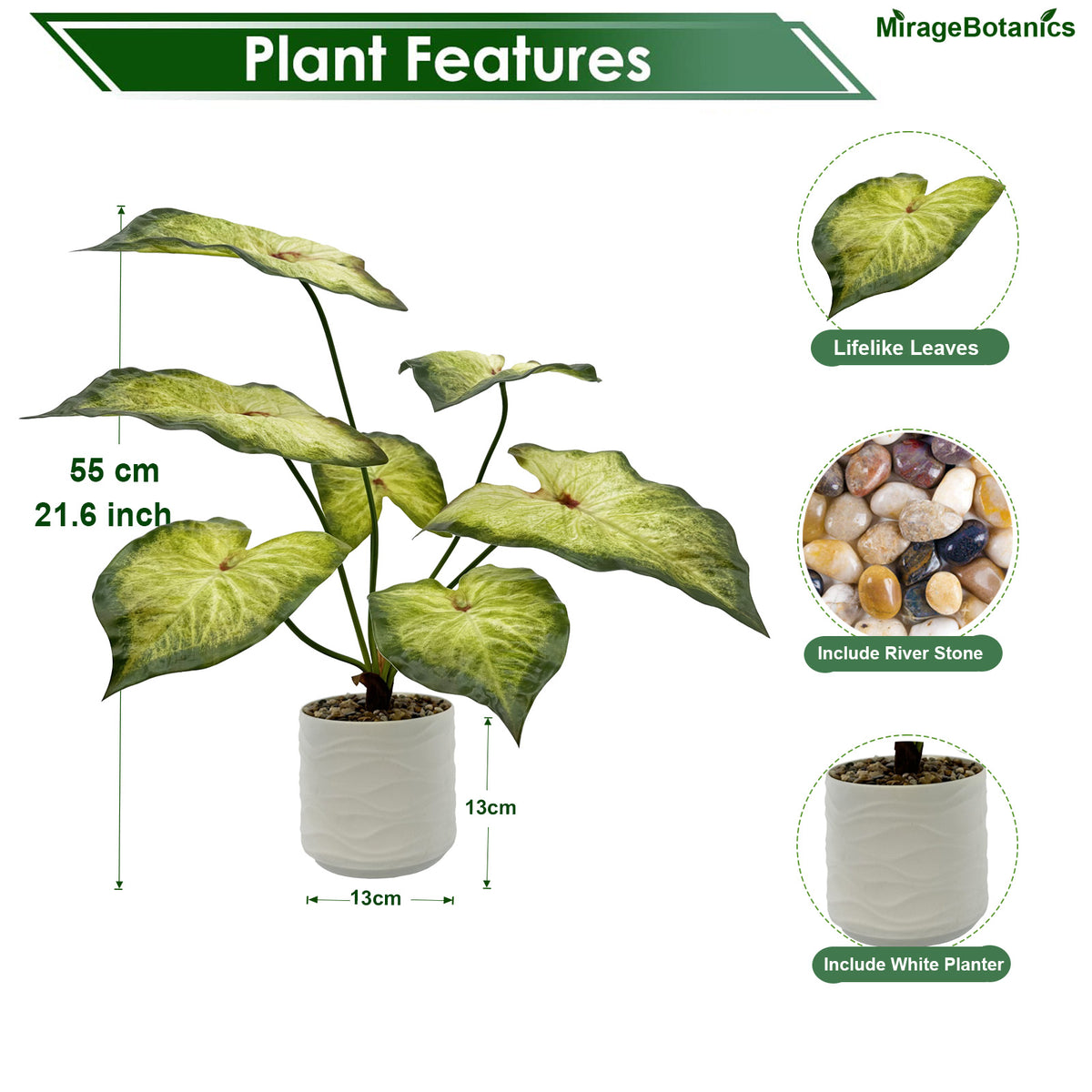 Artificial Alocasia Tree Faux Plant Tree with White Pot, Fake Plants Large Tropical Palm Tree, in Pot for Indoor Outdoor Office Garden balcony patio Home Decor (Green-Yellow)