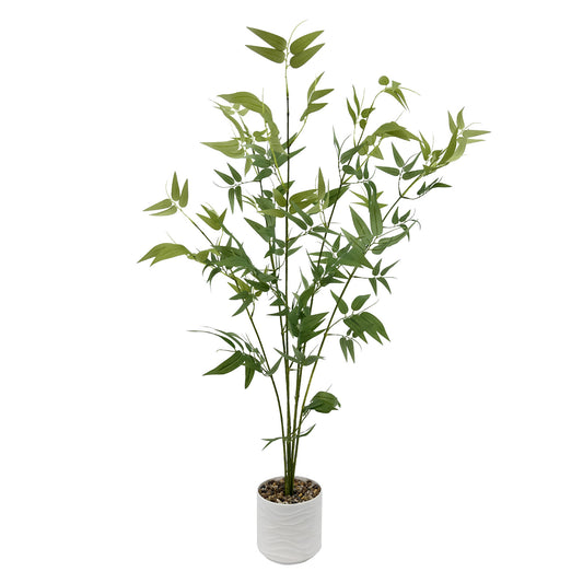110cm Artificial Bamboo Tree with Tall White Planter - 4 Lifelike Natural Trunks & Silk Leaves, Realistic Faux Indoor Outdoor Plant for Home, Office, Living Room, Mall, Hotel, Garden Decor