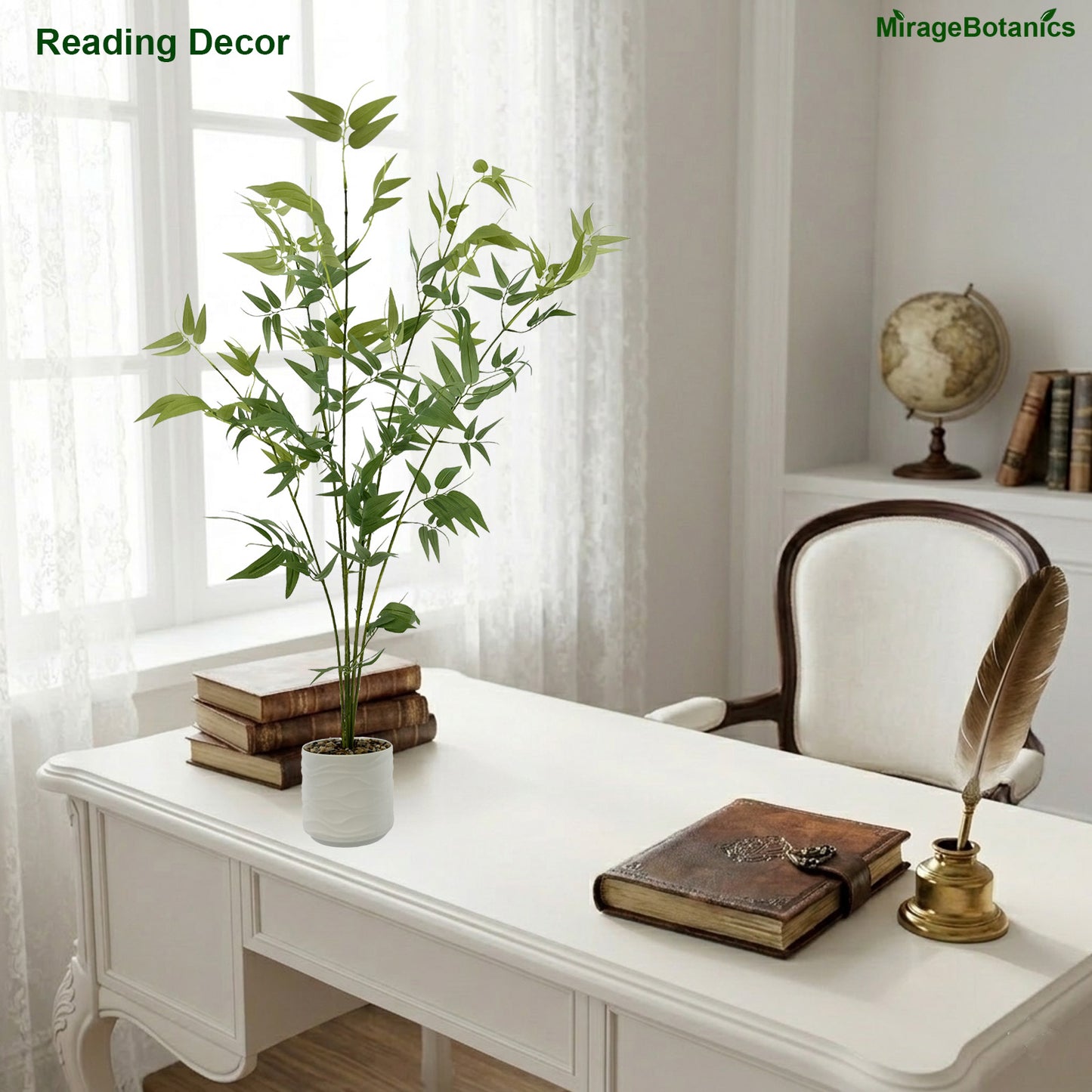 110cm Artificial Bamboo Tree with Tall White Planter - 4 Lifelike Natural Trunks & Silk Leaves, Realistic Faux Indoor Outdoor Plant for Home, Office, Living Room, Mall, Hotel, Garden Decor