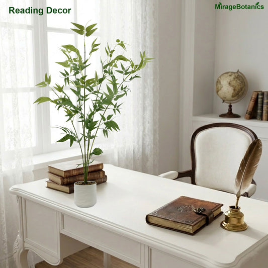 110cm Artificial Bamboo Tree with Tall White Planter - 4 Lifelike Natural Trunks & Silk Leaves, Realistic Faux Indoor Outdoor Plant for Home, Office, Living Room, Mall, Hotel, Garden Decor