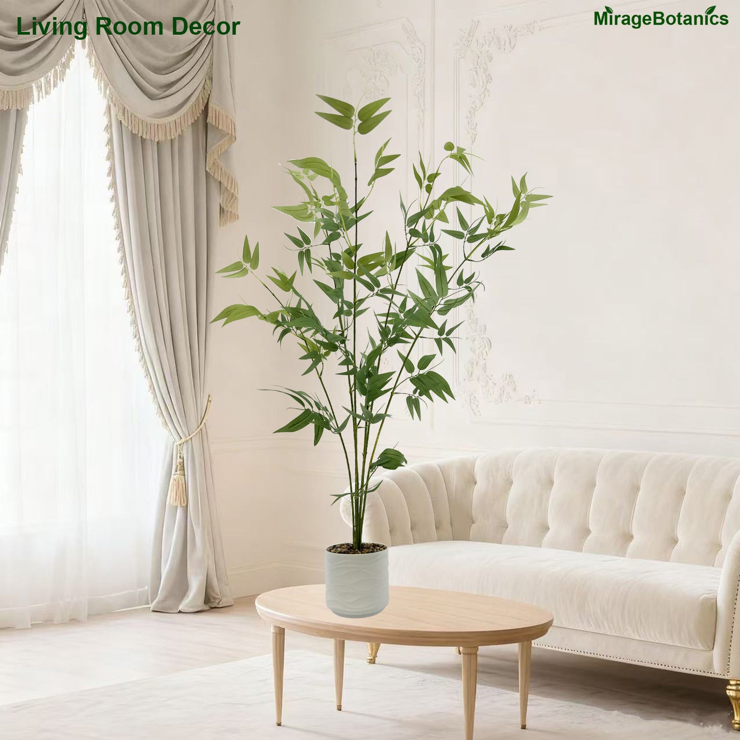 110cm Artificial Bamboo Tree with Tall White Planter - 4 Lifelike Natural Trunks & Silk Leaves, Realistic Faux Indoor Outdoor Plant for Home, Office, Living Room, Mall, Hotel, Garden Decor
