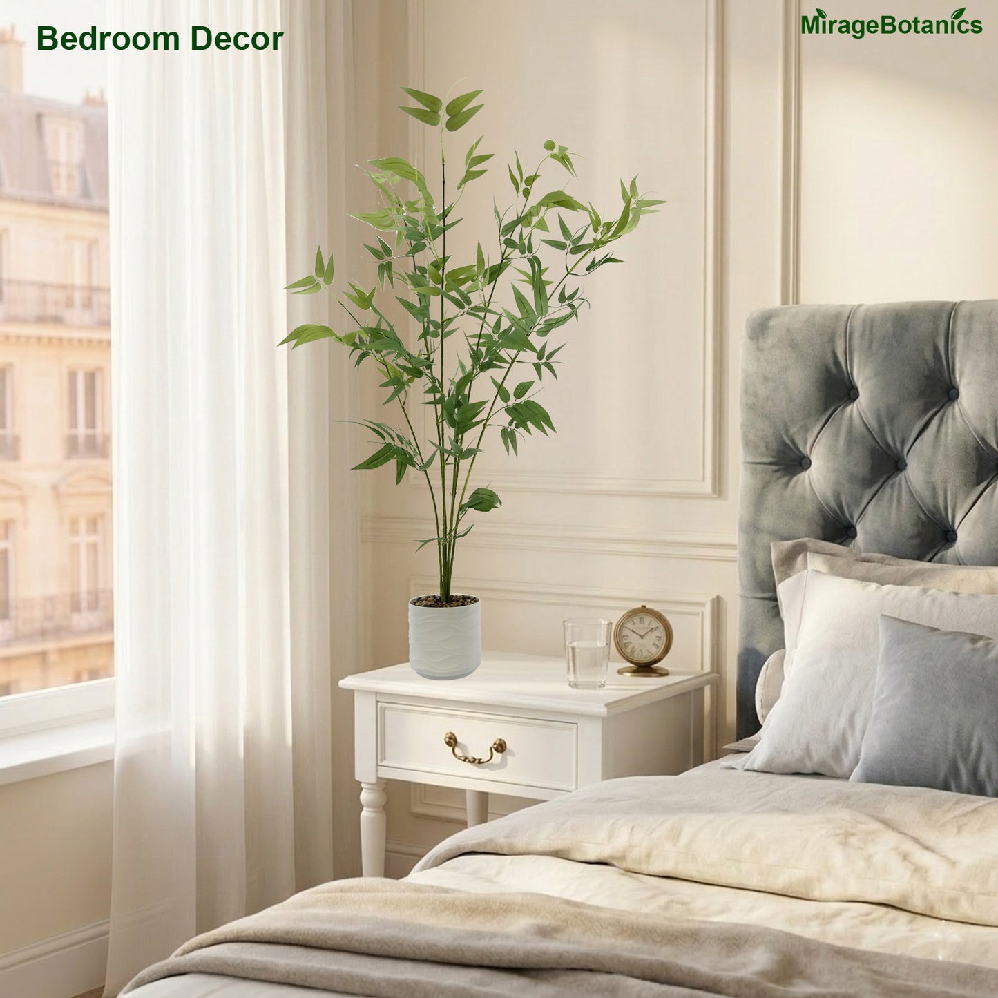 110cm Artificial Bamboo Tree with Tall White Planter - 4 Lifelike Natural Trunks & Silk Leaves, Realistic Faux Indoor Outdoor Plant for Home, Office, Living Room, Mall, Hotel, Garden Decor