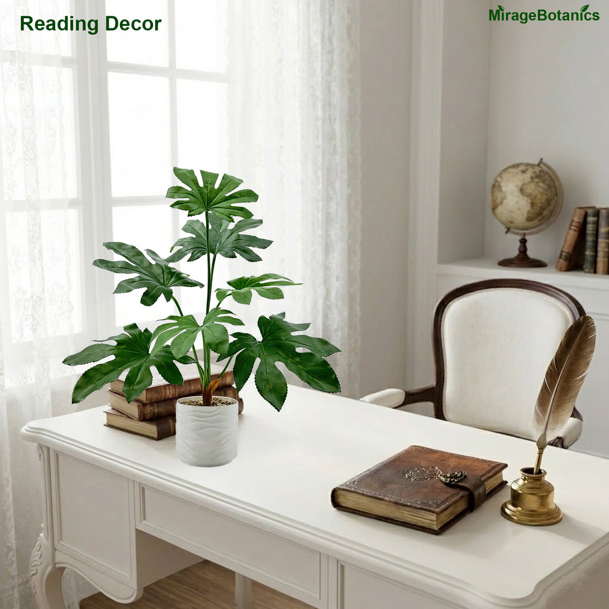 55cm Artificial Fatsia Japonica Tree Faux Plant with White Pot, Fake Plants Large Tropical Palm Tree, in Pot for Indoor Outdoor Office Garden Balcony Patio Home Decor