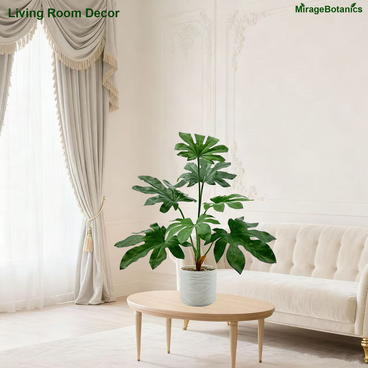 55cm Artificial Fatsia Japonica Tree Faux Plant with White Pot, Fake Plants Large Tropical Palm Tree, in Pot for Indoor Outdoor Office Garden Balcony Patio Home Decor