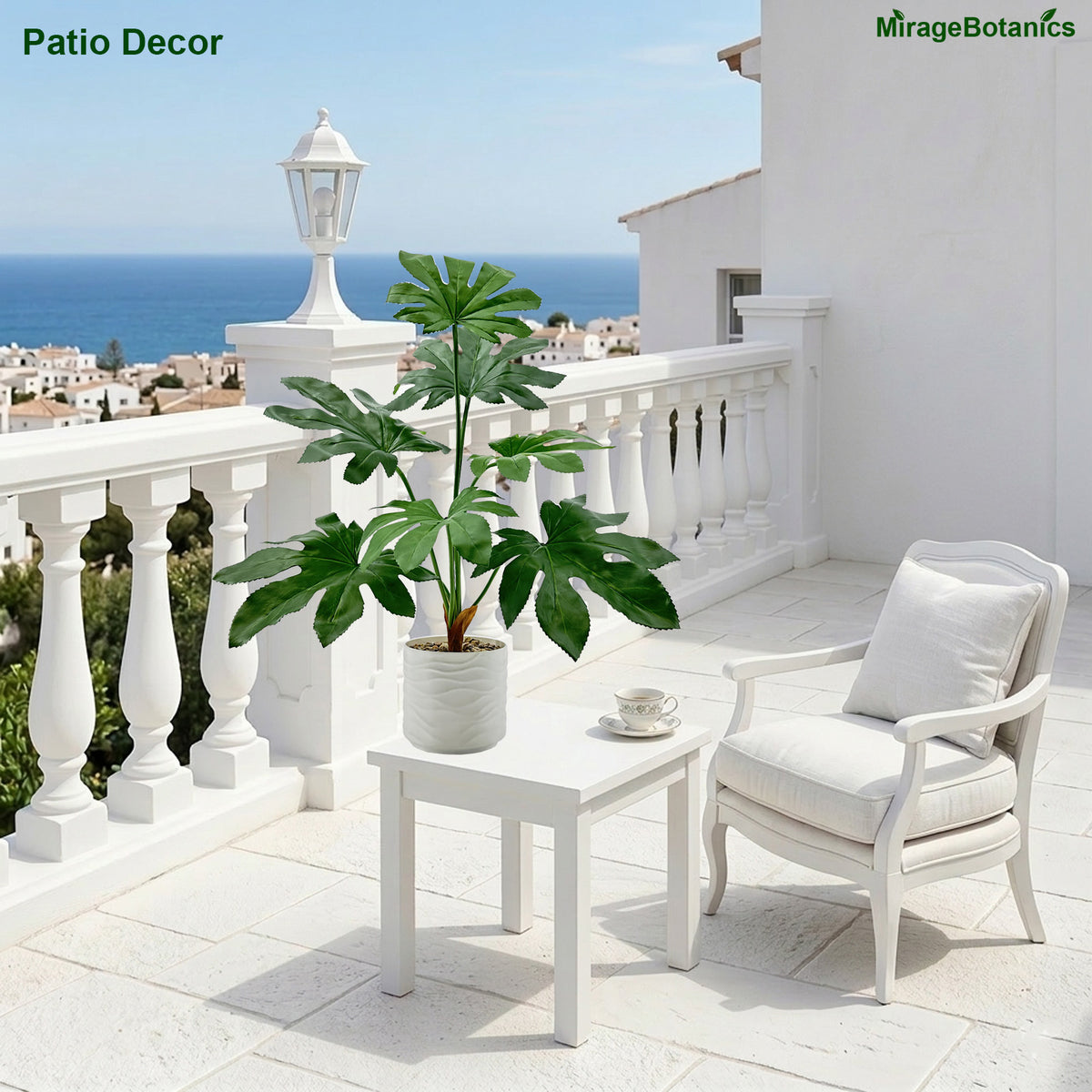 55cm Artificial Fatsia Japonica Tree Faux Plant with White Pot, Fake Plants Large Tropical Palm Tree, in Pot for Indoor Outdoor Office Garden Balcony Patio Home Decor