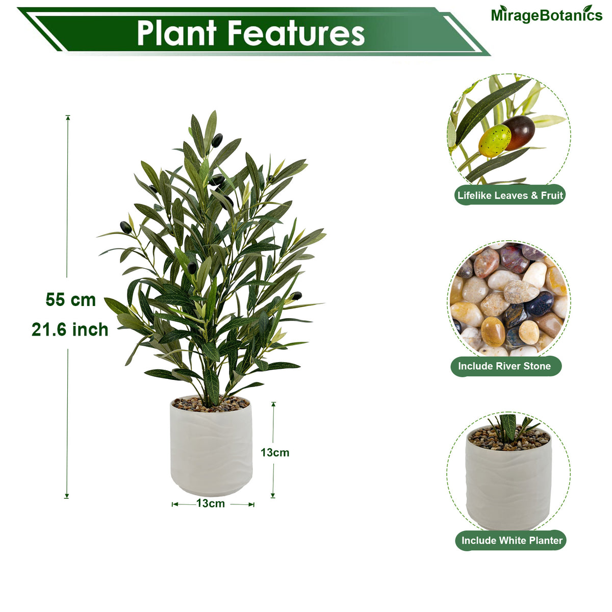 55cm Artificial Olive Trees Indoor,Faux Olive Tree with White Planter Pot,Artificial Plants Lifelike Fruits for Home Office MeetingRoom Living Room Indoor Outdoor Decor