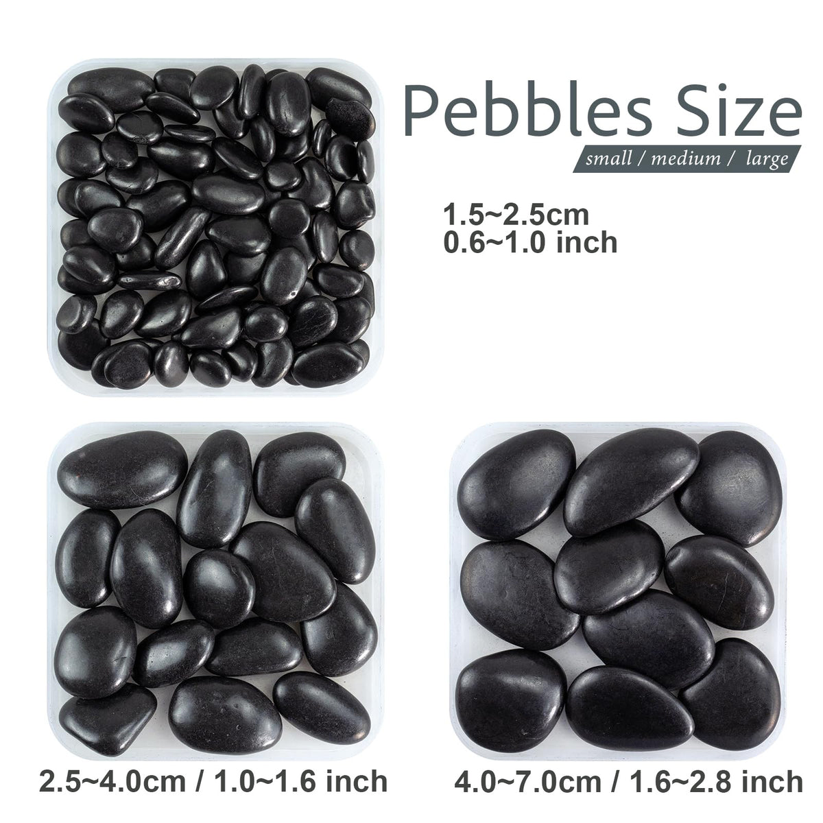 5Kg River Rocks for Landscaping, 1.5-7.0cm Black Pebbles for Indoor Plants, Decorative Rocks for Planters and Pot, High Polished Stones for Vase Filler Fish Tank Garden