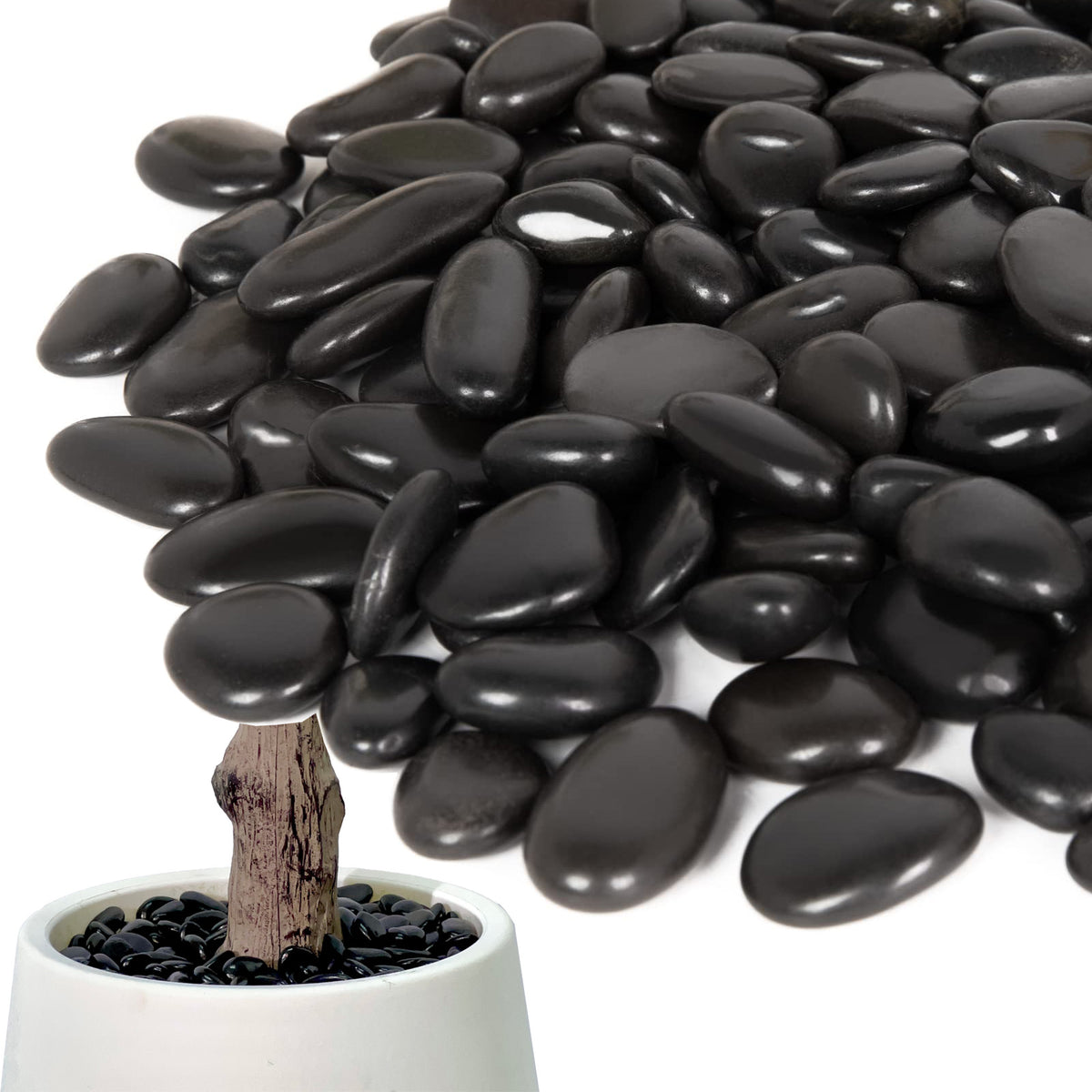 5Kg River Rocks for Landscaping, 1.5-7.0cm Black Pebbles for Indoor Plants, Decorative Rocks for Planters and Pot, High Polished Stones for Vase Filler Fish Tank Garden