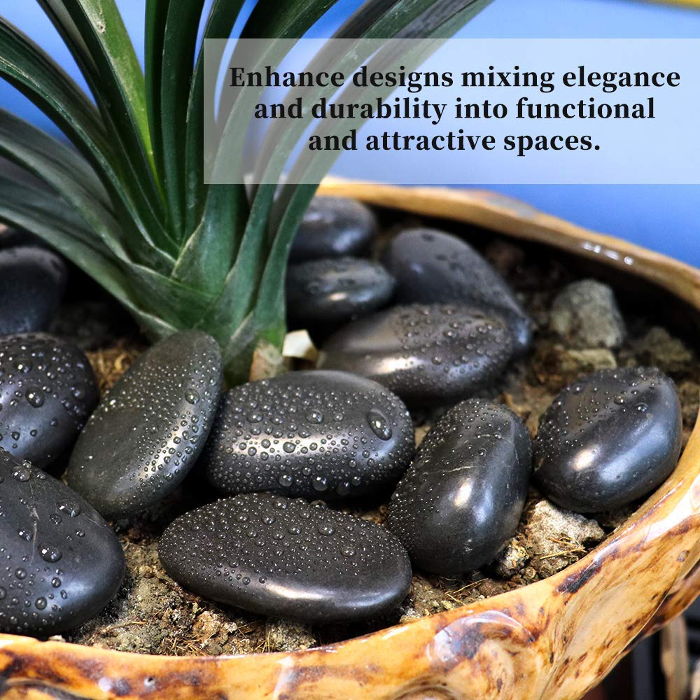 5Kg River Rocks for Landscaping, 1.0-3.0cm Black Pebbles for Garden Design, Hand-Picked Smooth Stones for Fish Tank, Flower Pots, Indoor Water Fountains, Pathways, Backyard