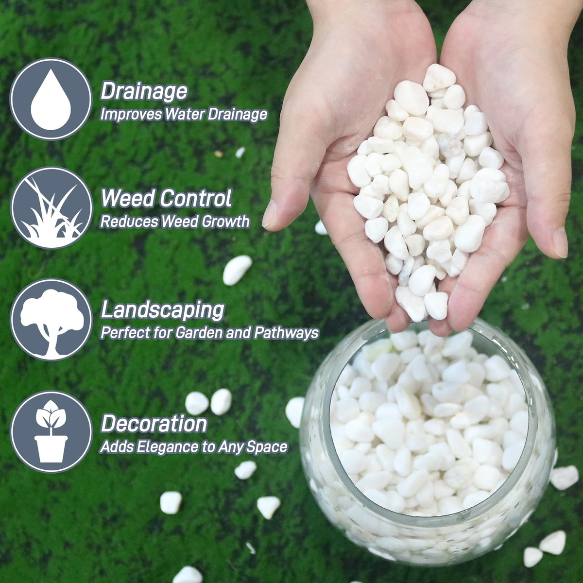5Kg White Rocks for Plants, 1.0-5.0cm White Pebbles, Decorative Stones for Vases, Small Aquarium Gravel for Fish Tank Garden Rocks for Potted Plants & Home Decor