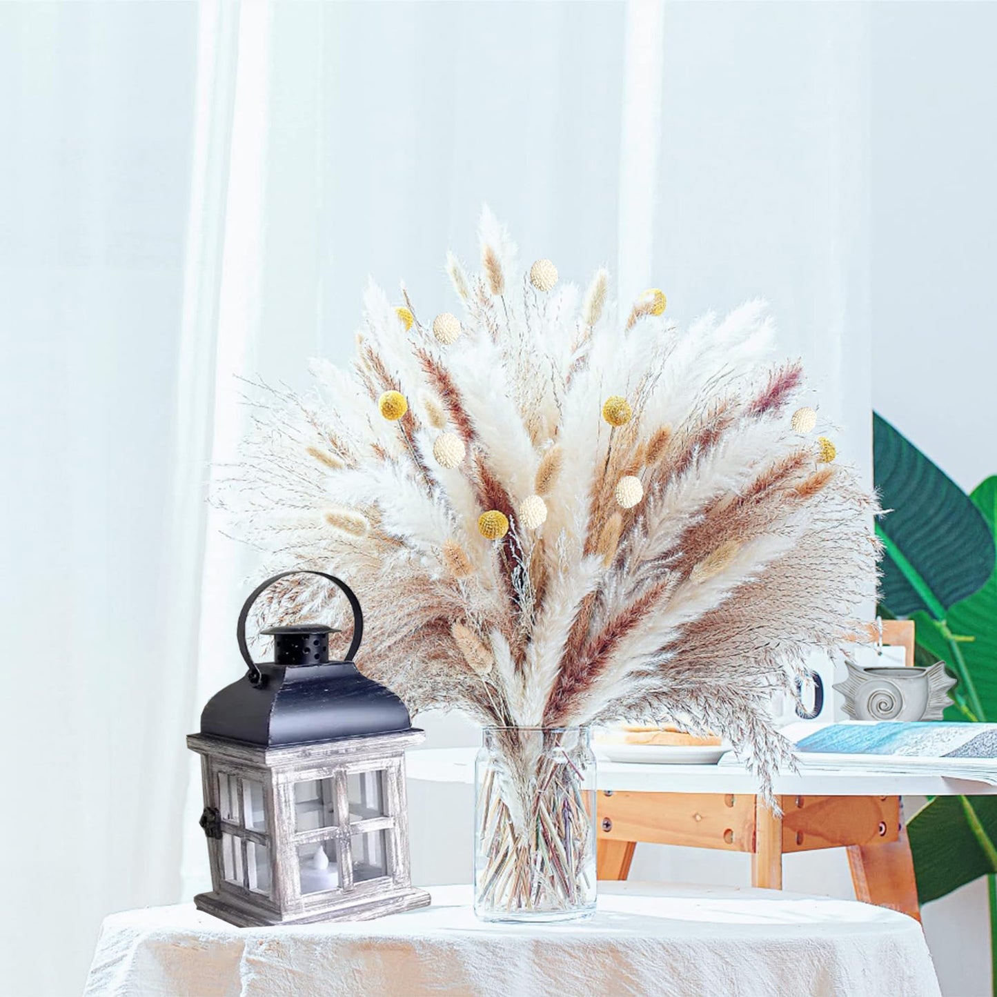 105 PCS Natural Dried Pampas Grass Boho Home Decor Bouquet Phragmites Dried Flowers Bouquet for Wedding Floral Arrangements Home Decorations