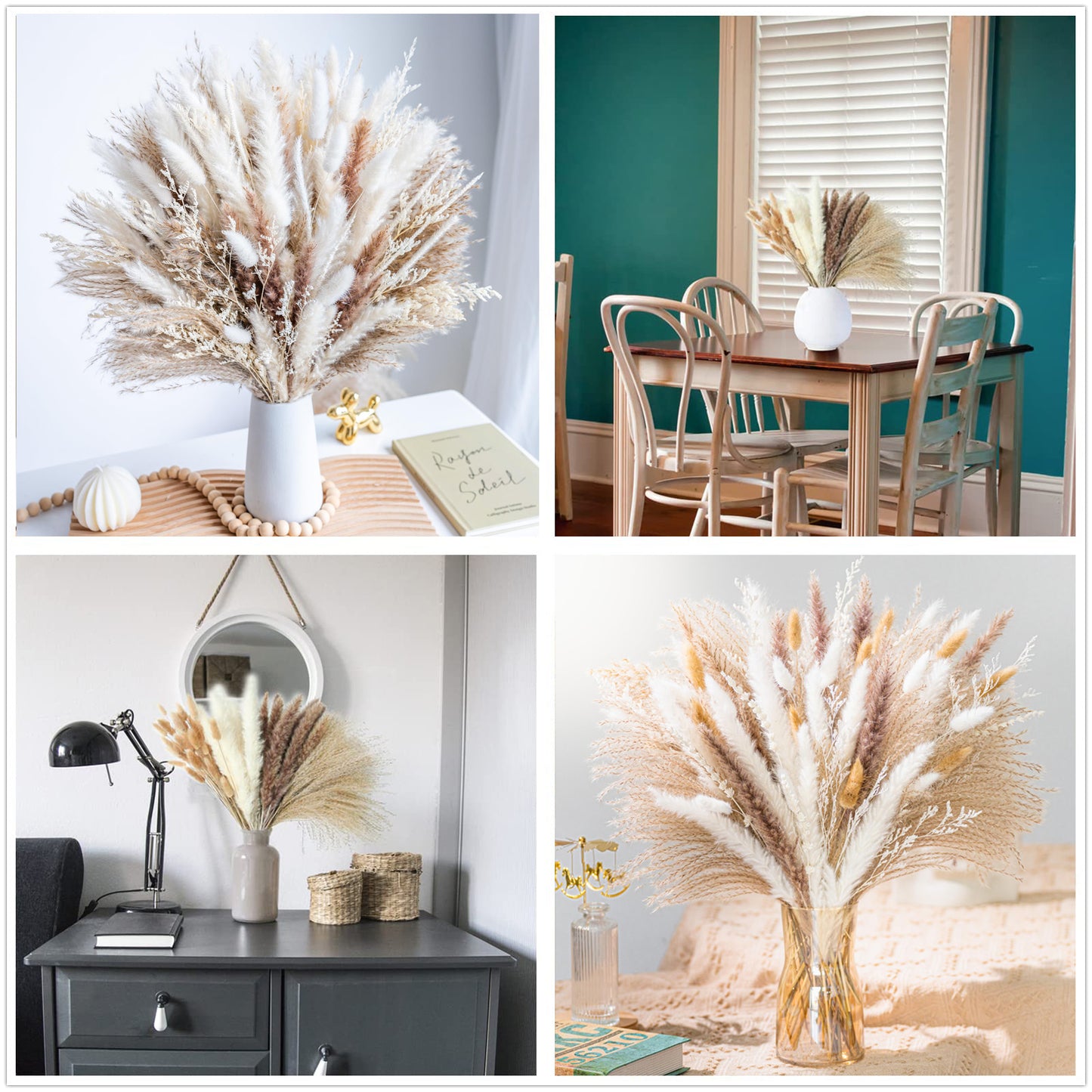 105 PCS Natural Dried Pampas Grass Boho Home Decor Bouquet Phragmites Dried Flowers Bouquet for Wedding Floral Arrangements Home Decorations