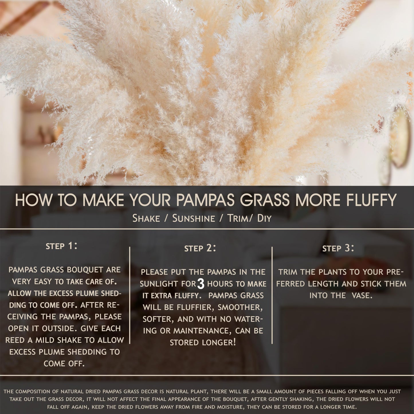 Natural Pampas Grass Home Decoration, Reed Grass, Pompas Grass, Dry Plants Tall Pampas Grass for Home ,Office, Weddingm, Farmhouse, Boho Decor