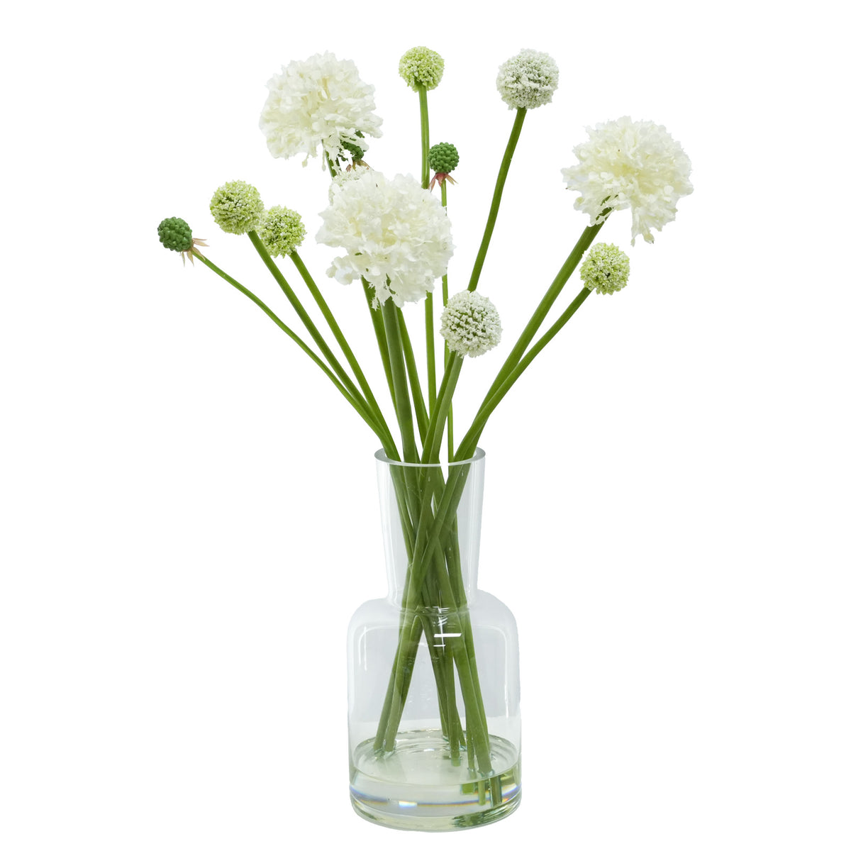 Artificial Allium Potted Plant, Scallion Faux Water Potted Plant Artificial Flowers Faux Plant With Glass Vase for Home Office Decor