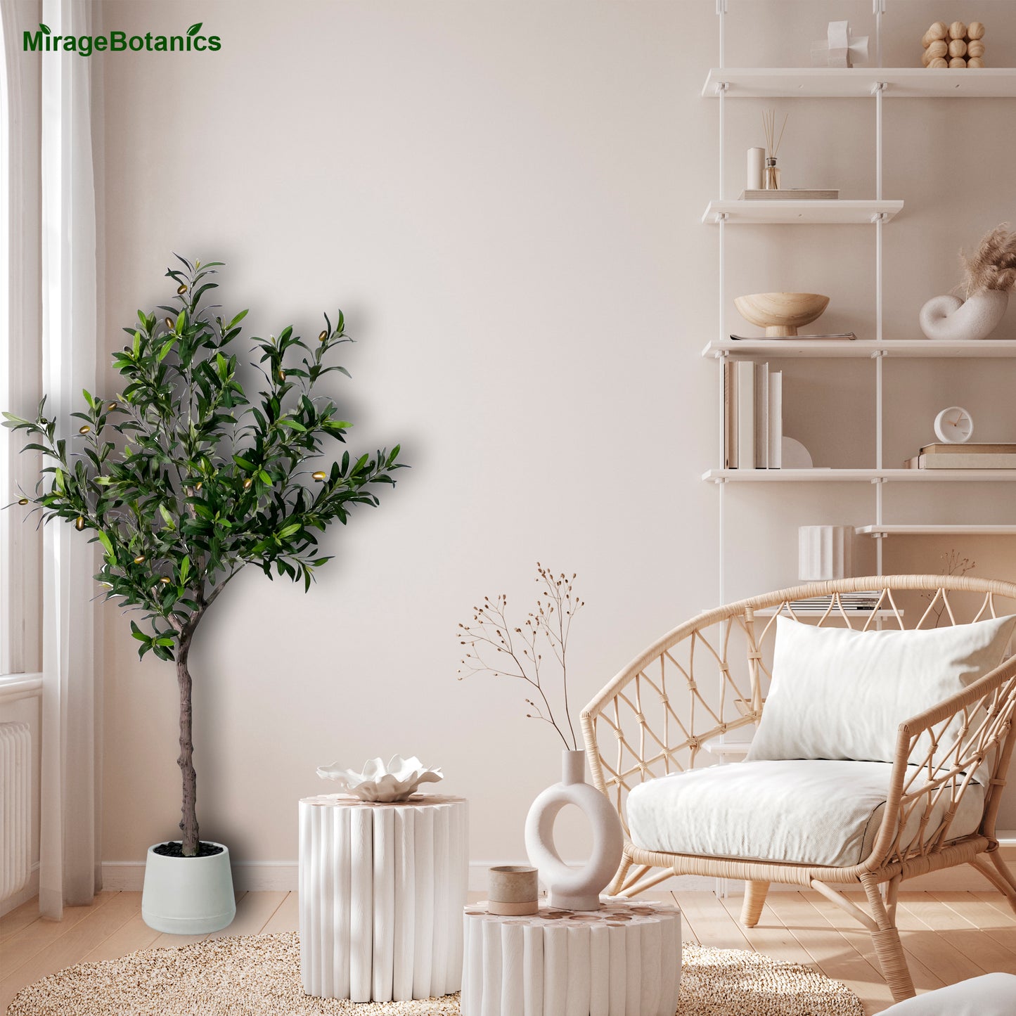 4~7FT Artificial Olive Trees Indoor Outdoor with White Tall Planter