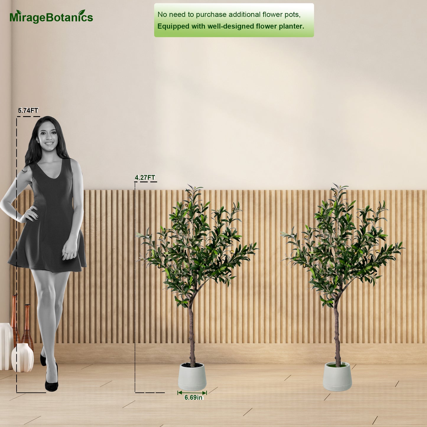 4~7FT Artificial Olive Trees Indoor Outdoor with White Tall Planter