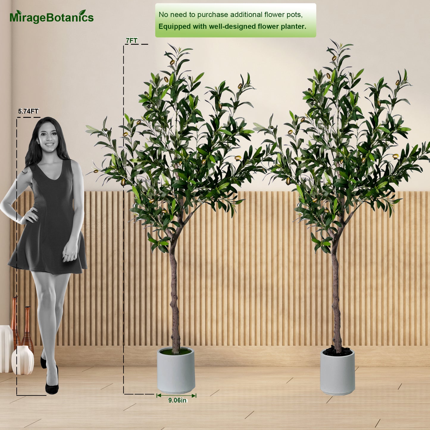 4~7FT Artificial Olive Trees Indoor Outdoor with White Tall Planter