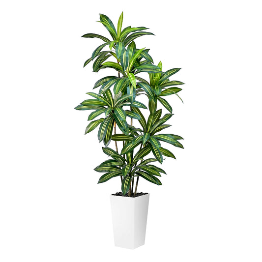 150cm Artificial Dracaena Tree, Tall Fake Plant with White Pot - Realistic Faux Dragon Tree with Tall Planter - Indoor Floor Plant for Home, Office,Mall, Living Room, Bedroom, Hotel, Patio Decor