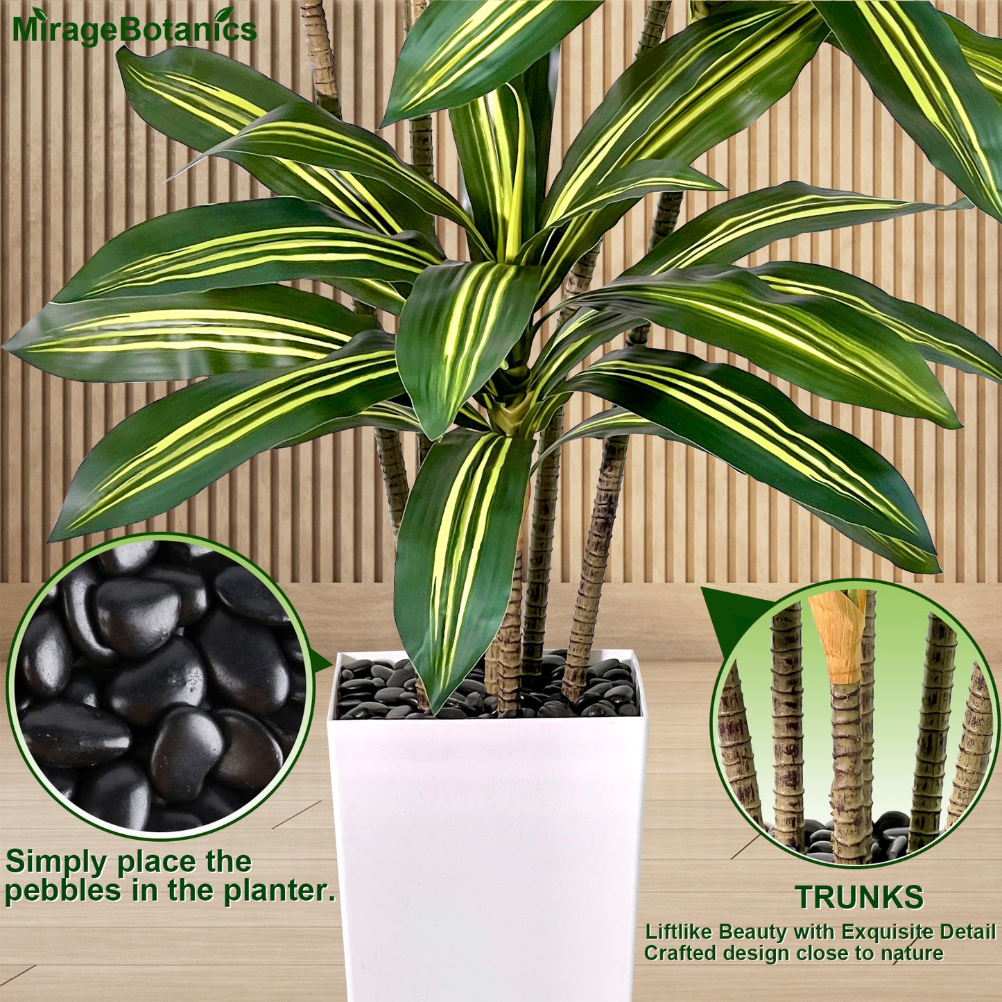 150cm Artificial Dracaena Tree, Tall Fake Plant with White Pot - Realistic Faux Dragon Tree with Tall Planter - Indoor Floor Plant for Home, Office,Mall, Living Room, Bedroom, Hotel, Patio Decor