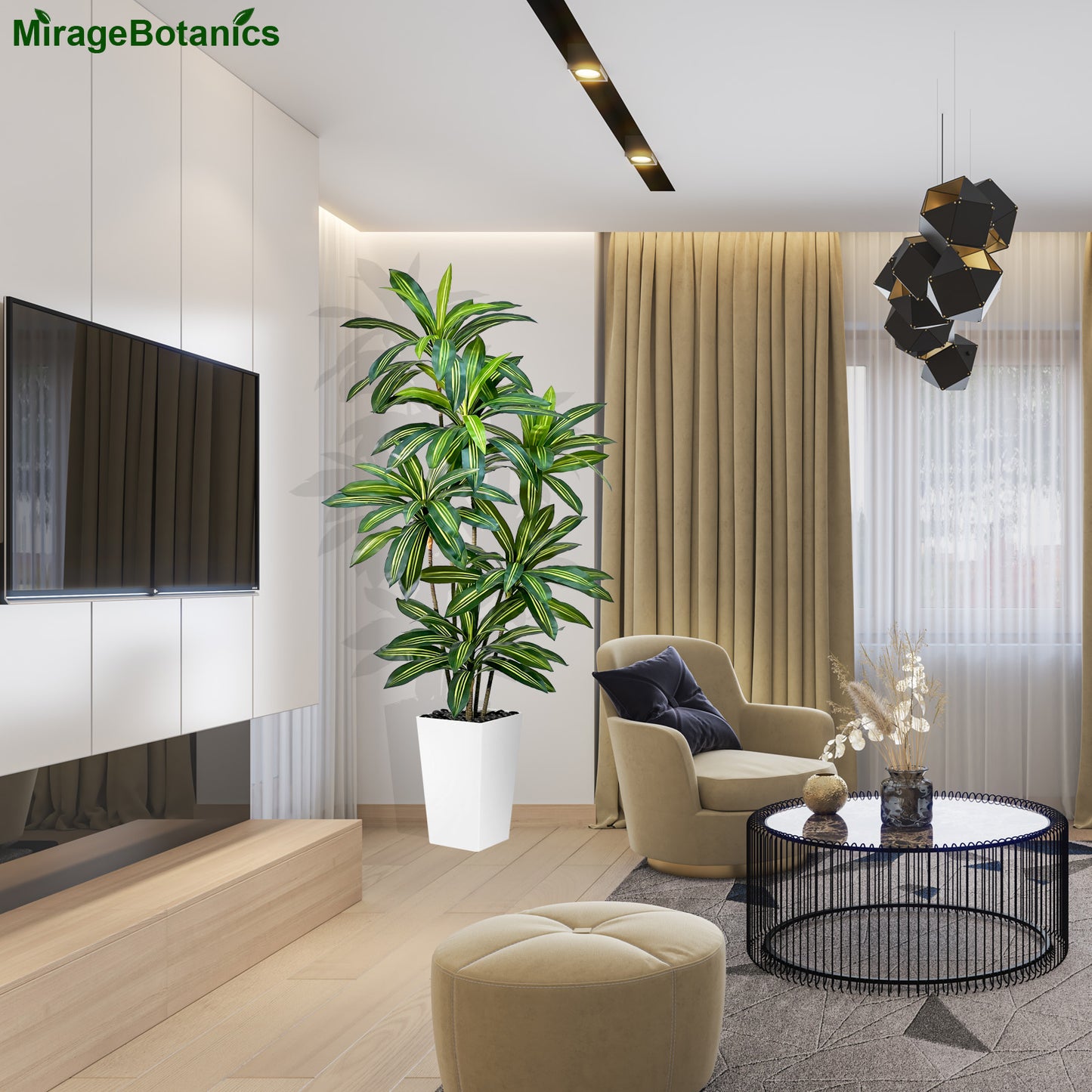 150cm Artificial Dracaena Tree, Tall Fake Plant with White Pot - Realistic Faux Dragon Tree with Tall Planter - Indoor Floor Plant for Home, Office,Mall, Living Room, Bedroom, Hotel, Patio Decor