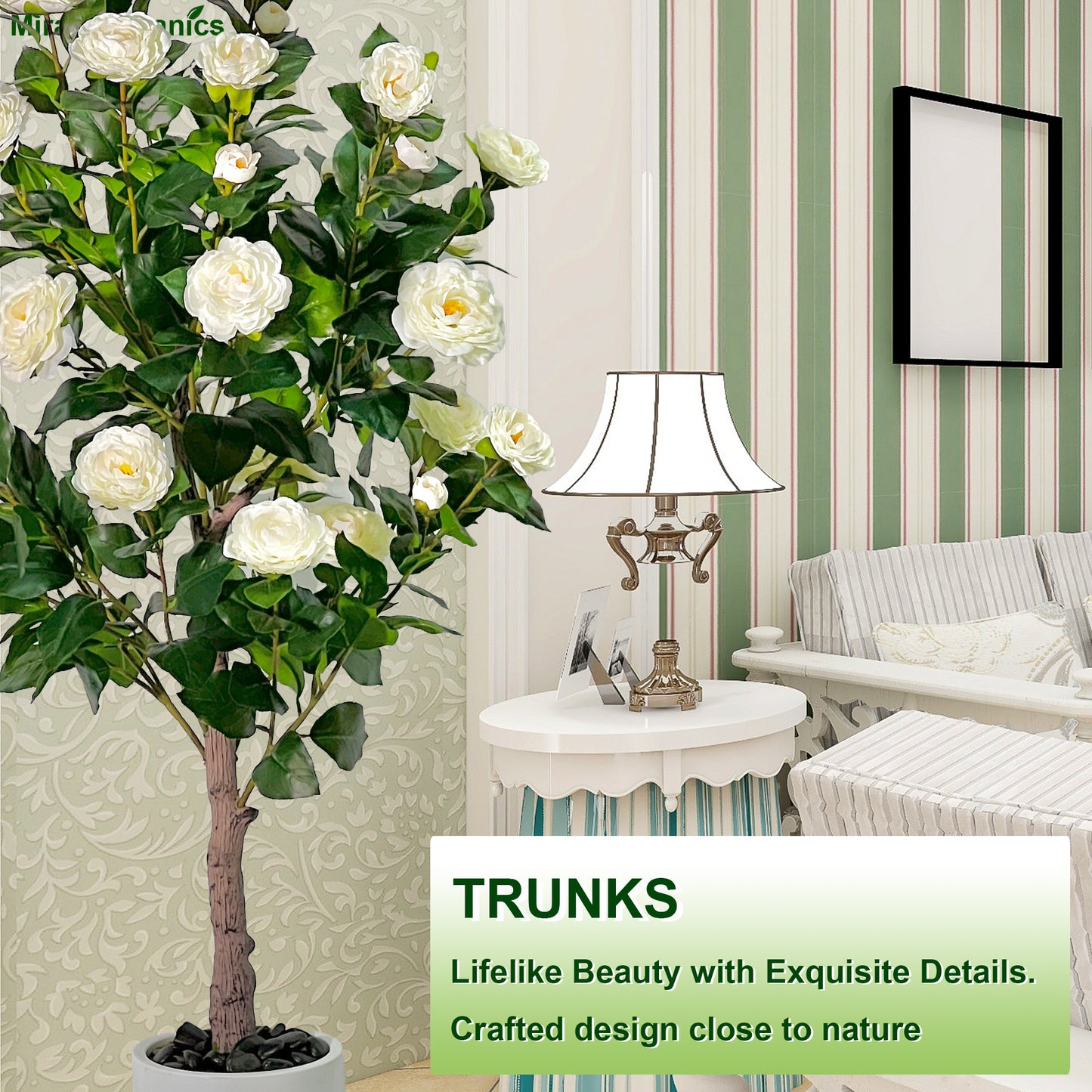 150cm Artificial Camellia Tree  - Realistic Faux Flower Plant in Black Nursery Pot for Living Room, Porch, Office Decor - Low Maintenance Blooming Tree for Home, Wedding, Housewarming Gift