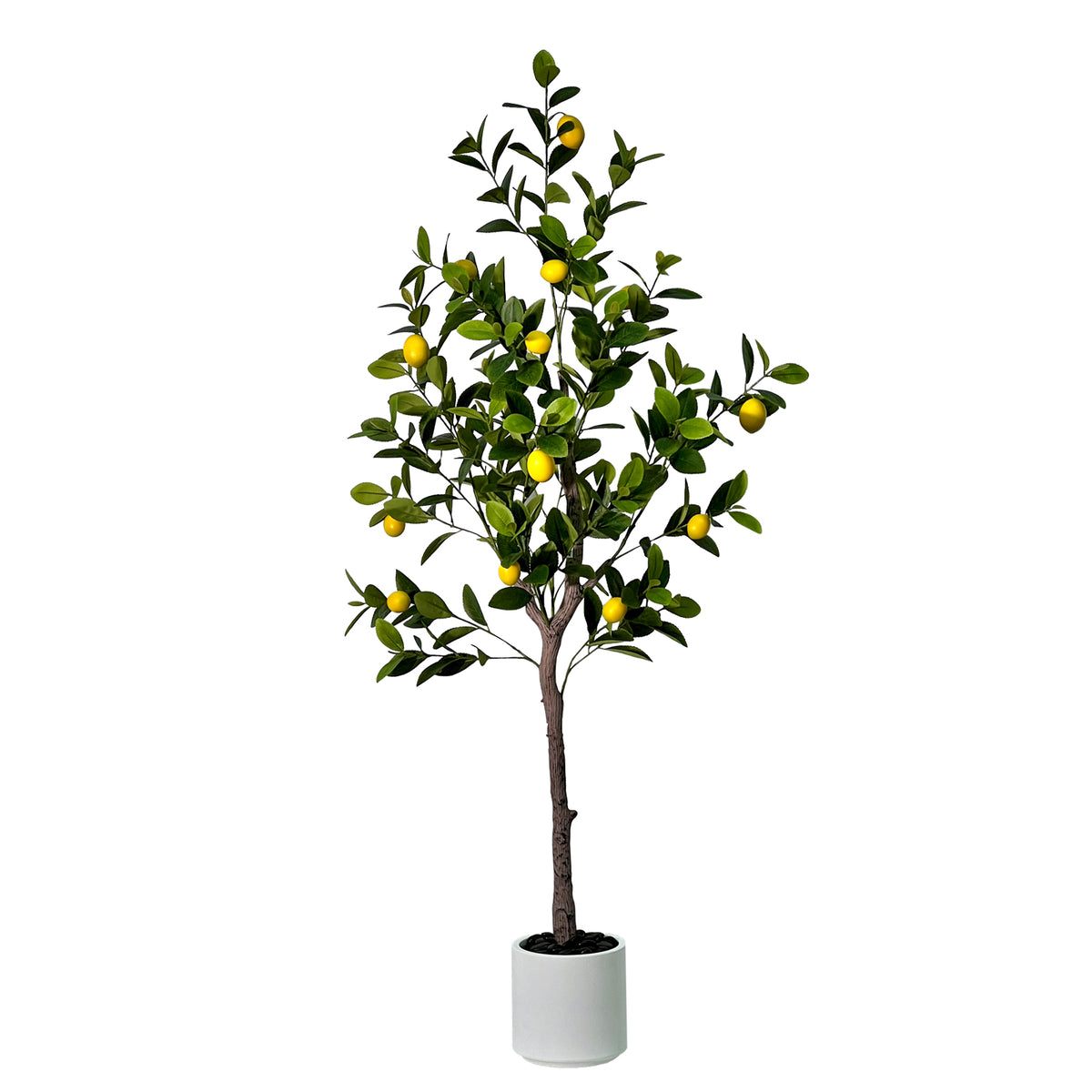 Artificial Lemon Tree Indoor Outdoor - Faux Lemon Plant with Realistic Fruits & Natural Wood Trunk, Includes White Flower Pot for Home, Office, Mall, Hotel, Living Room, Meeting Room Decor