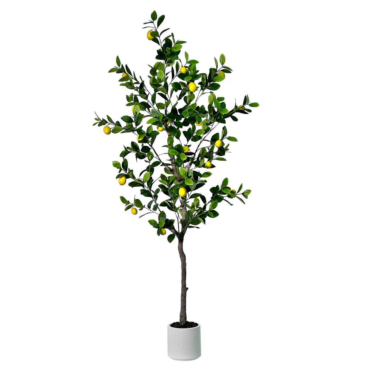 Artificial Lemon Tree Indoor Outdoor - Faux Lemon Plant with Realistic Fruits & Natural Wood Trunk, Includes White Flower Pot for Home, Office, Mall, Hotel, Living Room, Meeting Room Decor