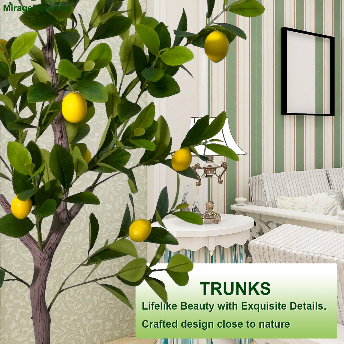 Artificial Lemon Tree Indoor Outdoor - Faux Lemon Plant with Realistic Fruits & Natural Wood Trunk, Includes White Flower Pot for Home, Office, Mall, Hotel, Living Room, Meeting Room Decor