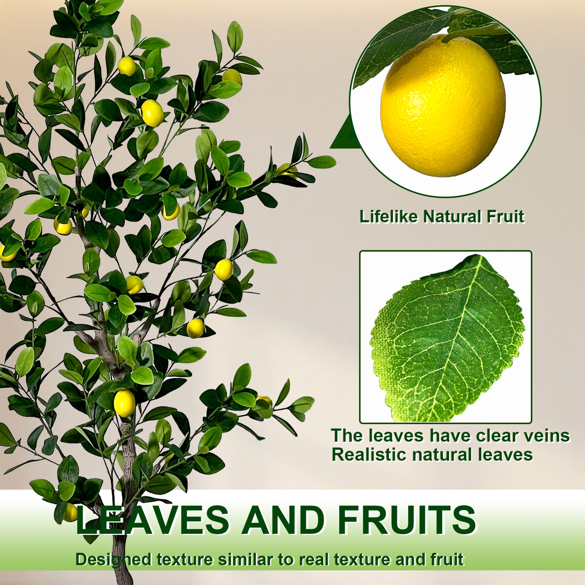 Artificial Lemon Tree Indoor Outdoor - Faux Lemon Plant with Realistic Fruits & Natural Wood Trunk, Includes White Flower Pot for Home, Office, Mall, Hotel, Living Room, Meeting Room Decor